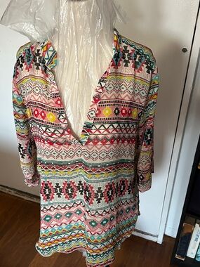 Wishful Park Multicolor Aztec V-Neck Tunic size  oversized small